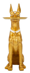 Estatua de perro pitbull dorada con bandeja para objetos