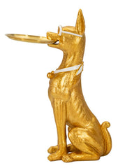 Estatua de perro pitbull dorada con bandeja para objetos