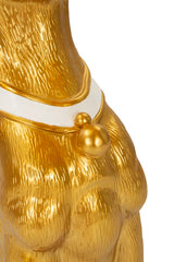 Estatua de perro pitbull dorada con bandeja para objetos