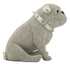 Estatua Bulldog Sentado Diamantes y Collar Plateado