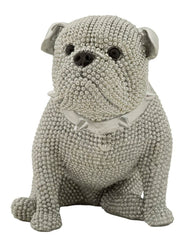 Estatua Bulldog Sentado Diamantes y Collar Plateado