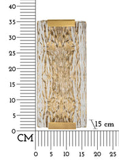 Aplique de pared rectangular dorado de metal y cristal con relieve