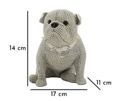 Estatua Bulldog Sentado Diamantes y Collar Plateado
