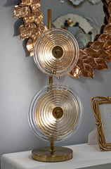 Lámpara de mesa Venice metal dorado pantalla de cristal decoraciones en relieve