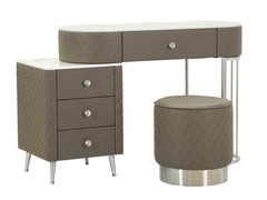 Bureau de lit Sharon Simili cuir Matelassé effet Marbre pieds métalliques Argentés avec Tabouret