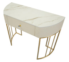 Console murale simili cuir matelassé pieds dorés