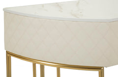 Console murale simili cuir matelassé pieds dorés
