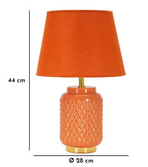 Lámpara de mesa naranja con pantalla de tela naranja