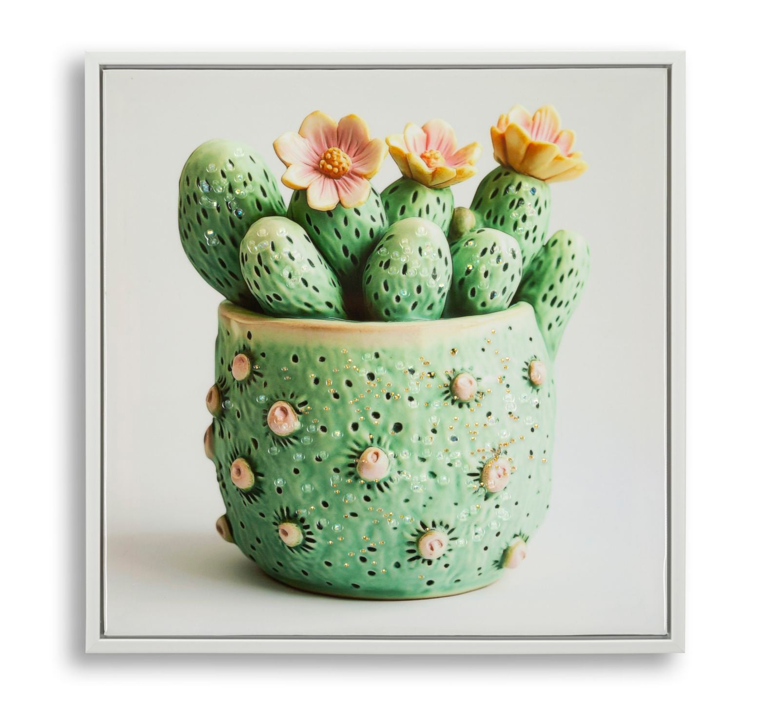 LACQUERED CANVAS PRINT WITH FRAME CACTUS JAR -H- CM 40X2,8X40