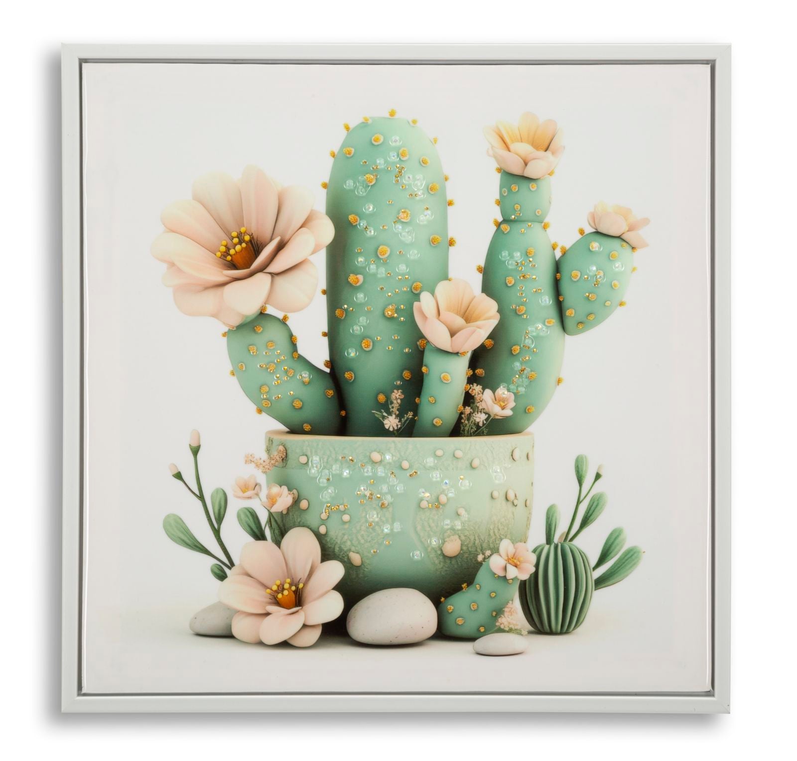 LACQUERED CANVAS PRINT WITH FRAME CACTUS JAR -D- CM 40X2,8X40