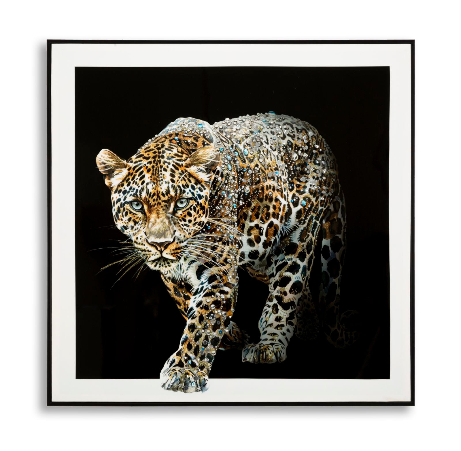 PAINTING ON CANVAS LACQUERED JAGUAR WITH FRAME -B- CM 82X4X82