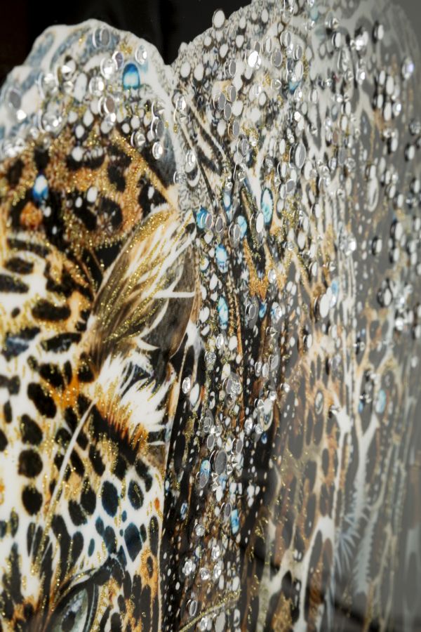 PAINTING ON CANVAS LACQUERED JAGUAR WITH FRAME -B- CM 82X4X82