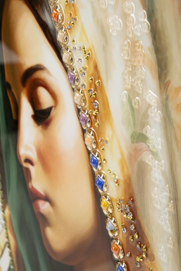 PAINTING ON CANVAS LACQUERED MADONNA -A- WITH FRAME CM 72X4X102