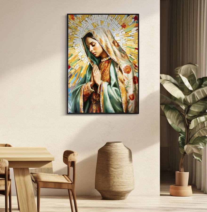 PAINTING ON CANVAS LACQUERED MADONNA -A- WITH FRAME CM 72X4X102