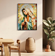 PAINTING ON CANVAS LACQUERED MADONNA -A- WITH FRAME CM 72X4X102