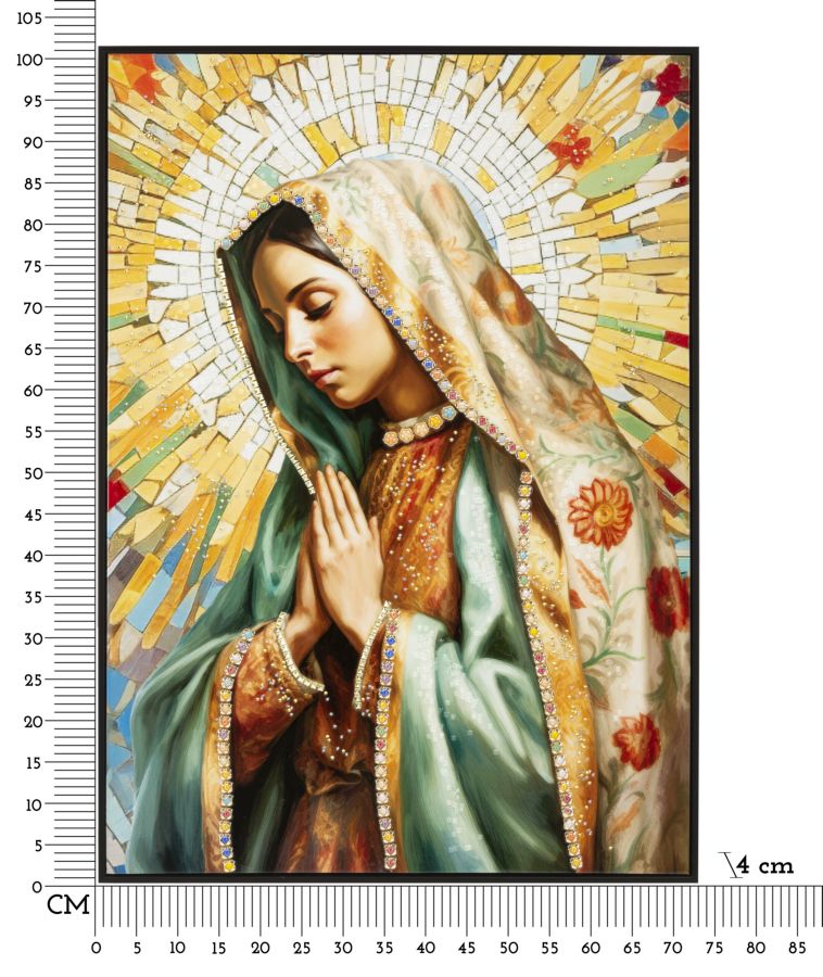 PAINTING ON CANVAS LACQUERED MADONNA -A- WITH FRAME CM 72X4X102
