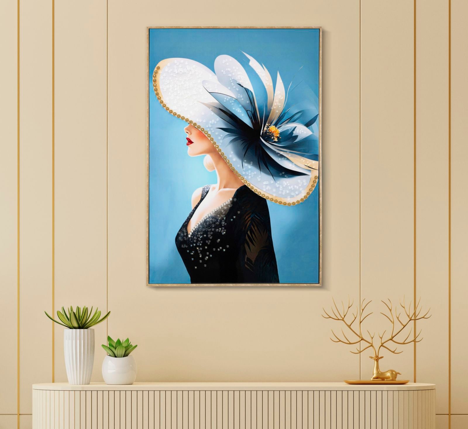 PAINTING ON CANVAS LACQUERED COLOUR WITH FRAME -B- CM 62X4X92