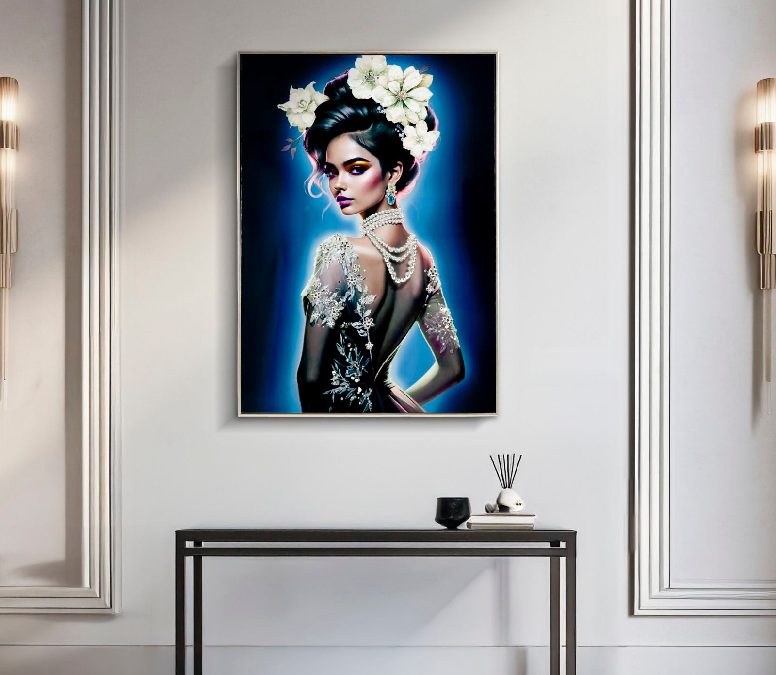 PAINTING ON CANVAS LACQUERED ISABEL WITH FRAME -B- CM 72X4X102