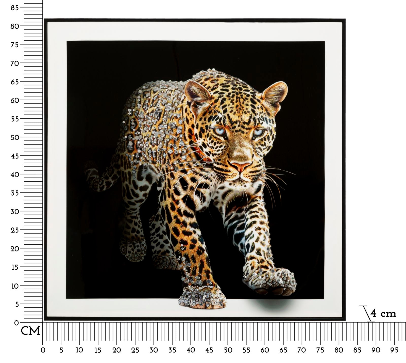 PAINTING ON CANVAS LACQUERED JAGUAR WITH FRAME -A- CM 82X4X82