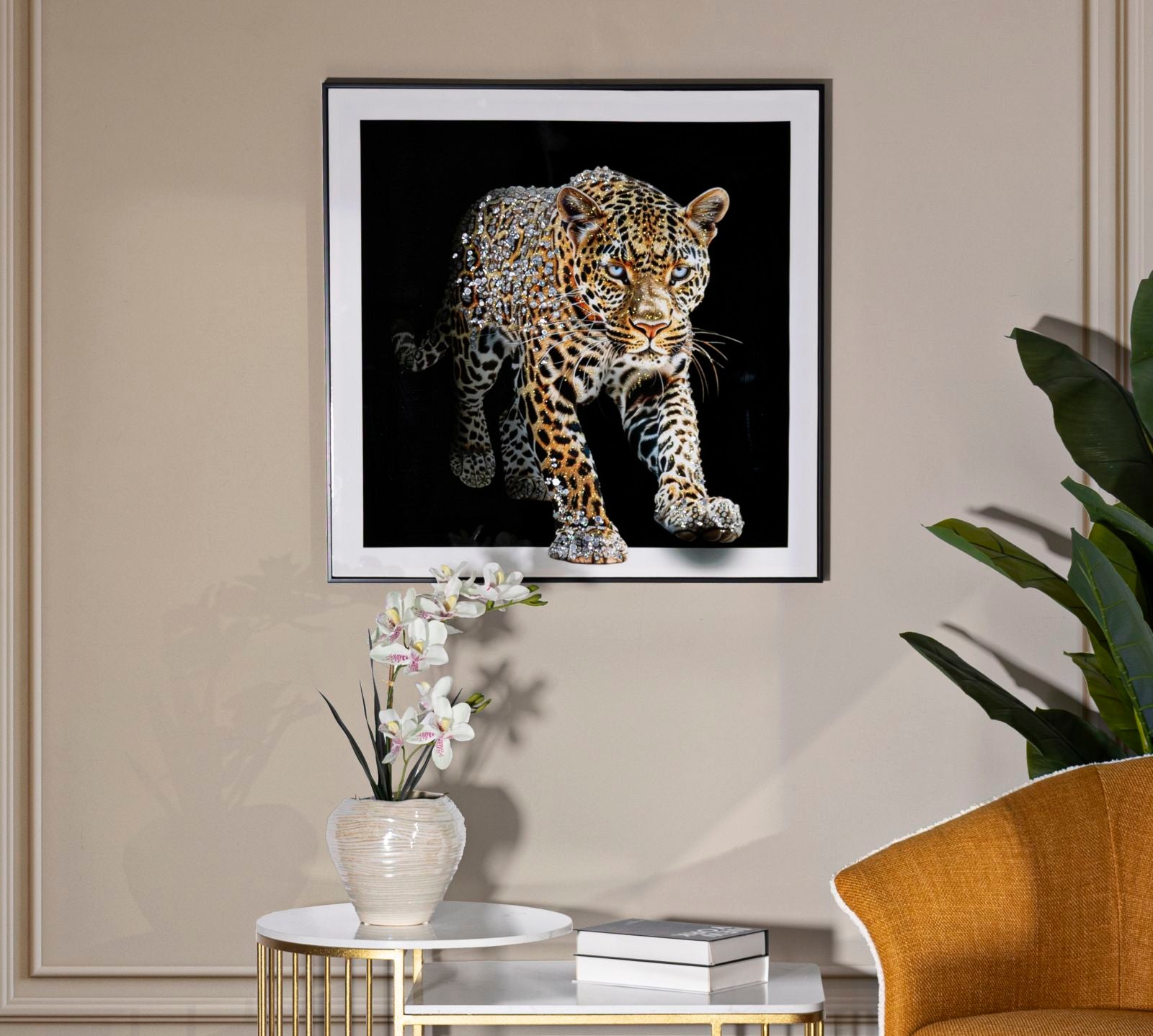 PAINTING ON CANVAS LACQUERED JAGUAR WITH FRAME -A- CM 82X4X82