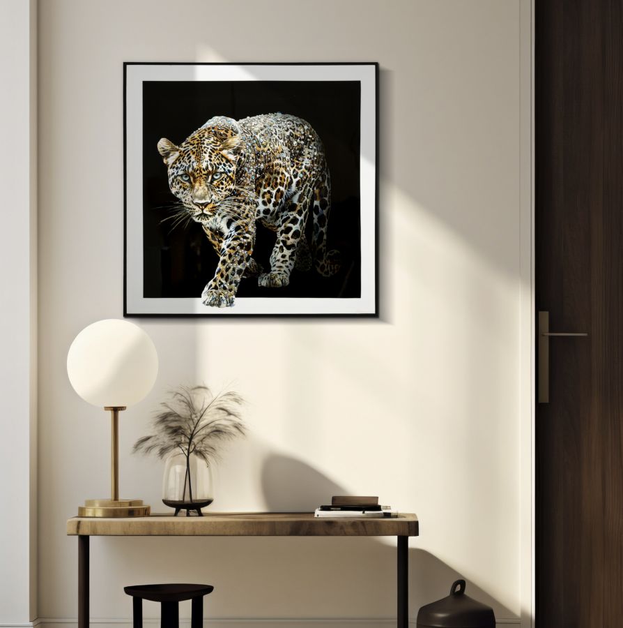 PAINTING ON CANVAS LACQUERED JAGUAR WITH FRAME -B- CM 82X4X82