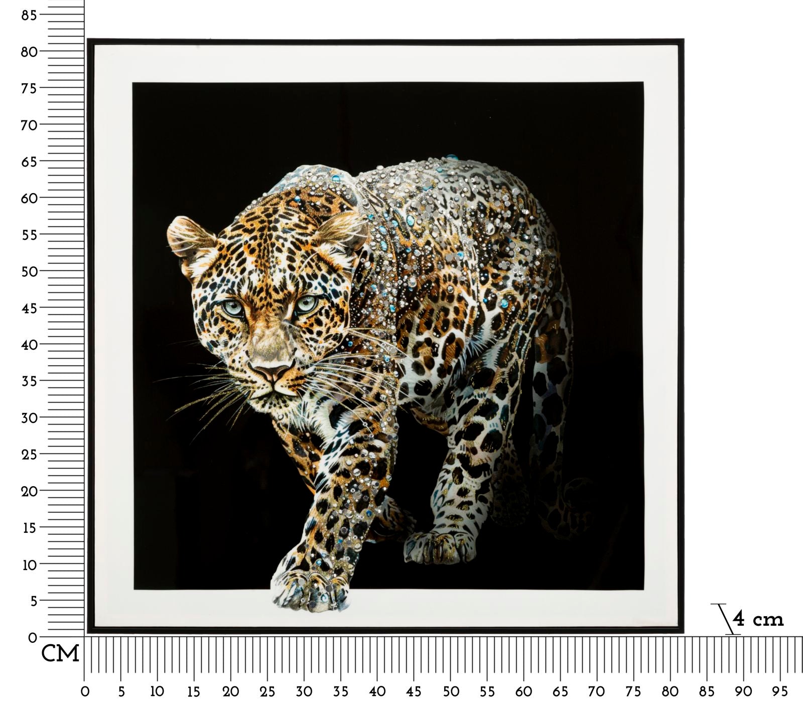 PAINTING ON CANVAS LACQUERED JAGUAR WITH FRAME -B- CM 82X4X82