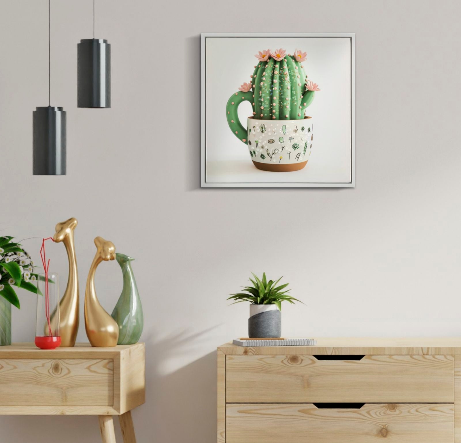 LACQUERED CANVAS PRINT WITH FRAME CACTUS JAR -B- CM 40X2,8X40