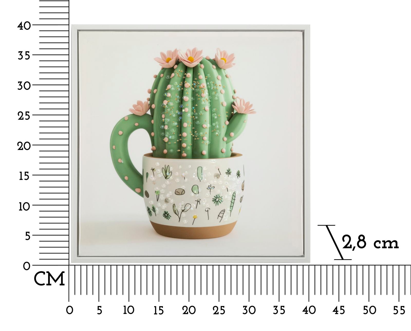 LACQUERED CANVAS PRINT WITH FRAME CACTUS JAR -B- CM 40X2,8X40