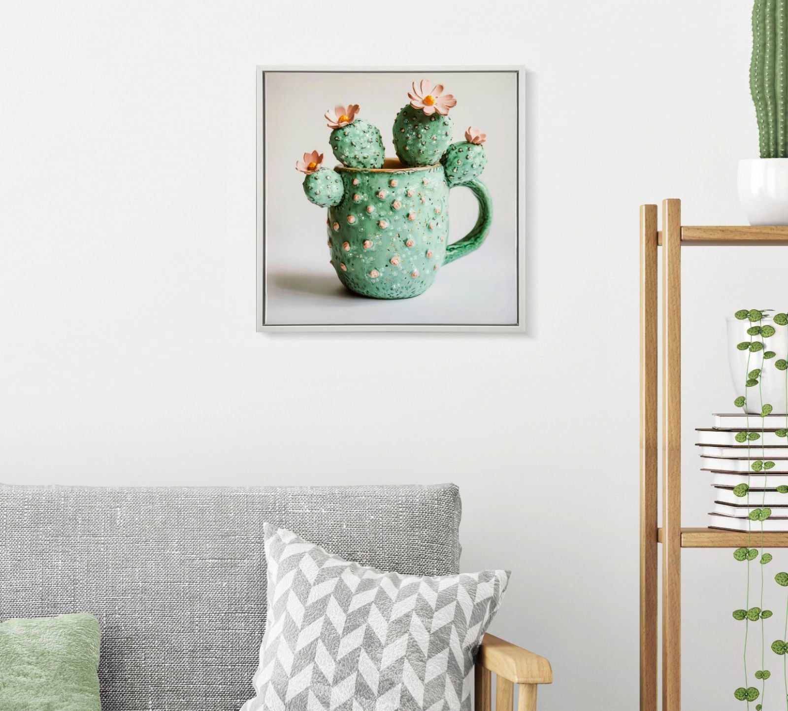 LACQUERED CANVAS PRINT WITH FRAME CACTUS JAR -C- CM 40X2,8X40