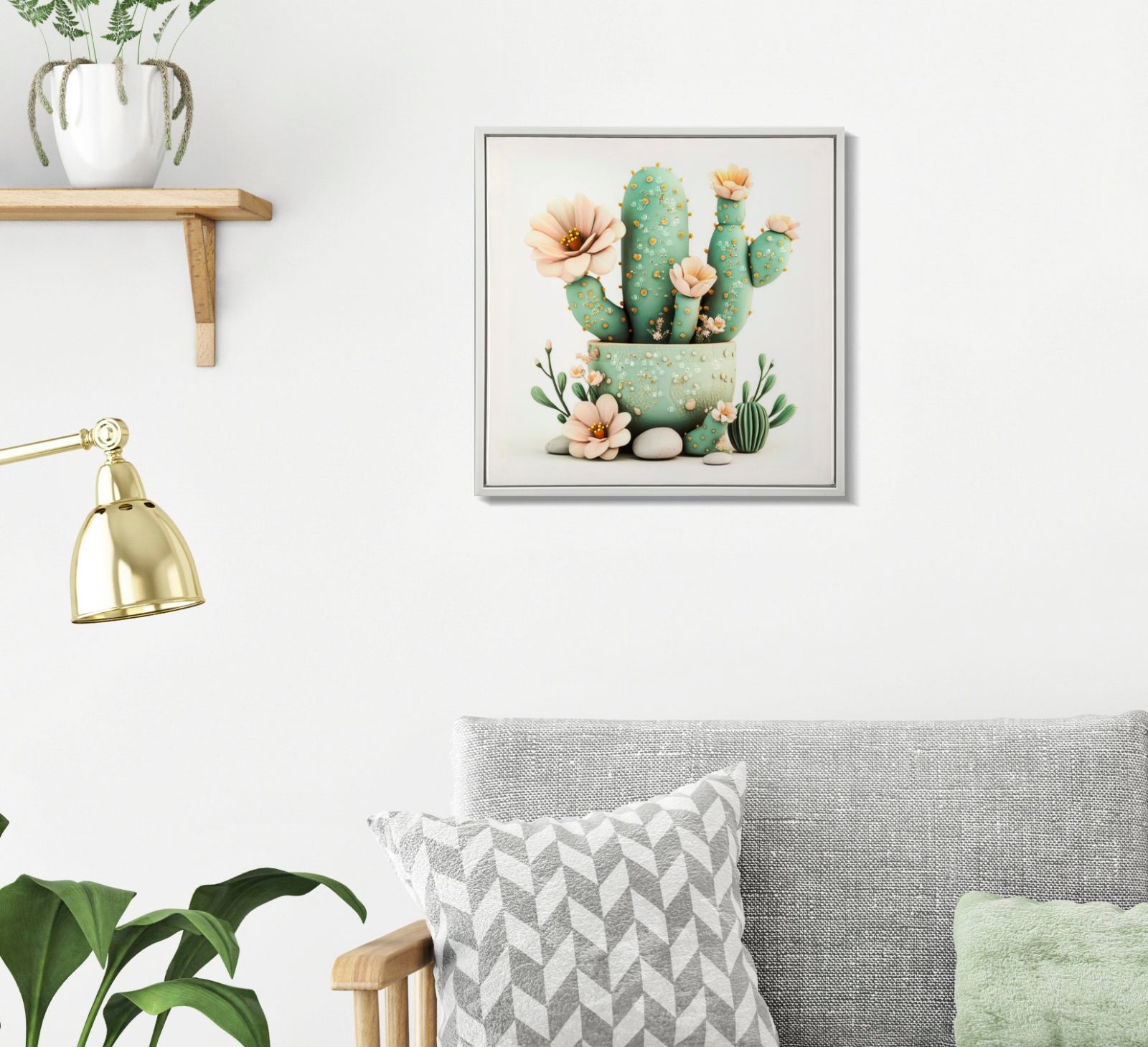 LACQUERED CANVAS PRINT WITH FRAME CACTUS JAR -D- CM 40X2,8X40