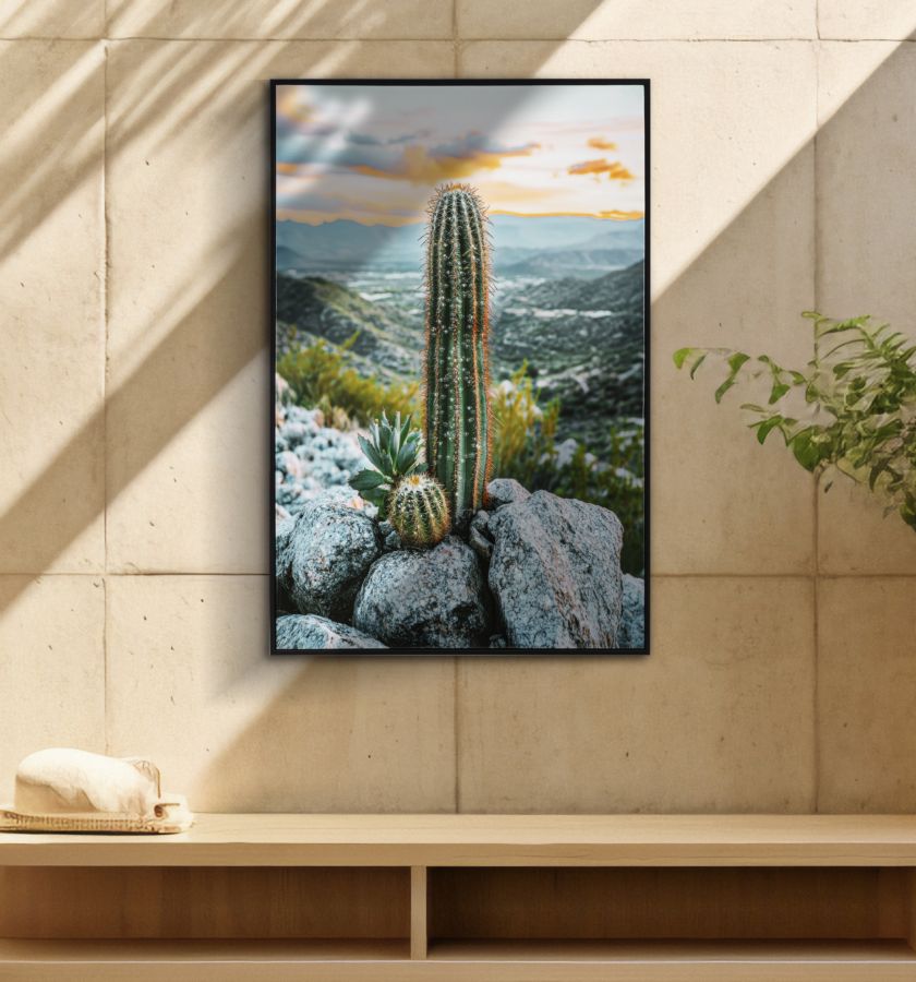 LACQUERED CANVAS PRINT WITH FRAME CACTUS -H- CM 60X4X90_x000D_
