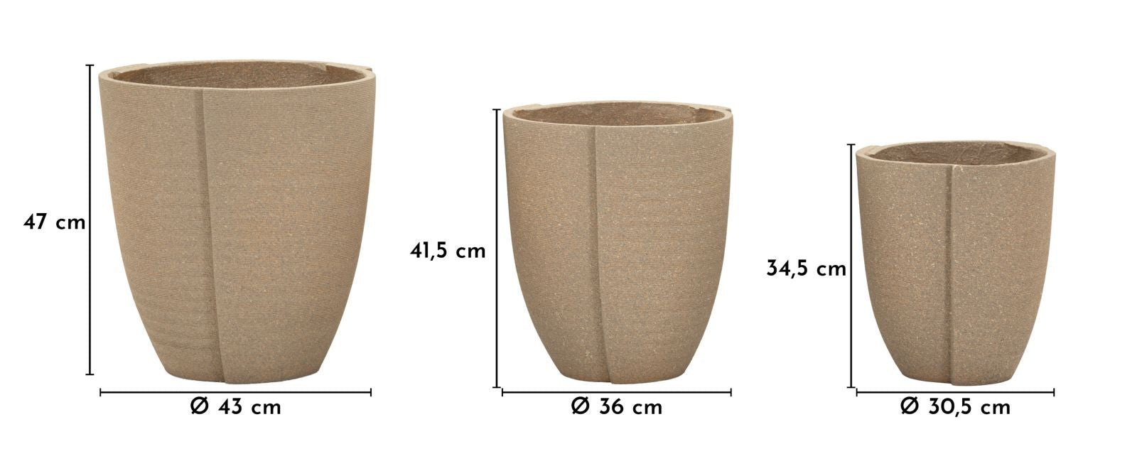 PERU' OUTDOOR CACHEPOT SET 3 PCS CM Ø 43X47-36X41,5-30,5X34,5
 (HOLE  CMØ27-33-39)