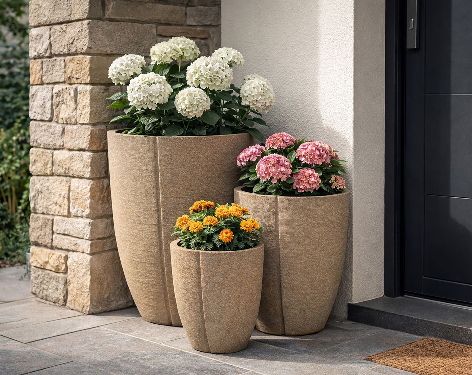 PERU' OUTDOOR CACHEPOT SET 3 PCS CM Ø 43X47-36X41,5-30,5X34,5
 (HOLE  CMØ27-33-39)