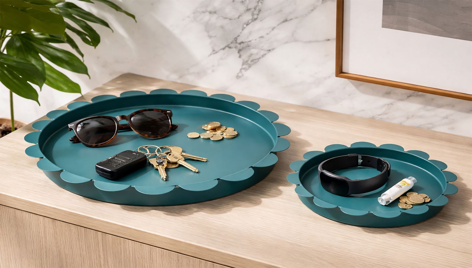 SATURN TRAY ROUND TEAL SET 2 PCS CM Ø 33X2-27,5X2