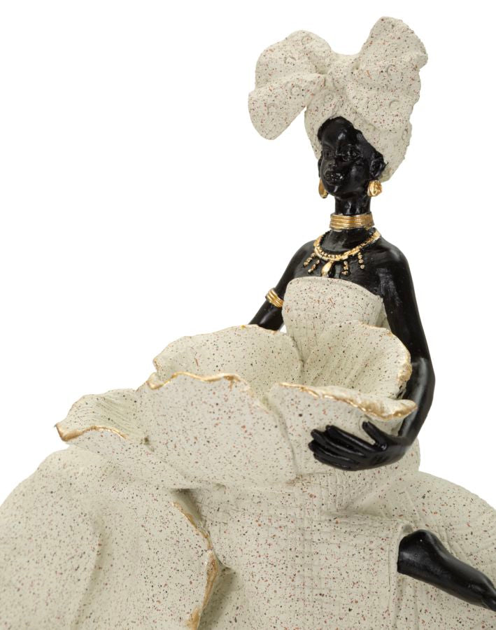 Ethnic Sculpture African Woman On Elephant 50X16X34 Cm