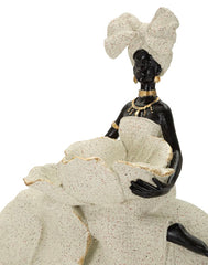 Ethnic Sculpture African Woman On Elephant 50X16X34 Cm