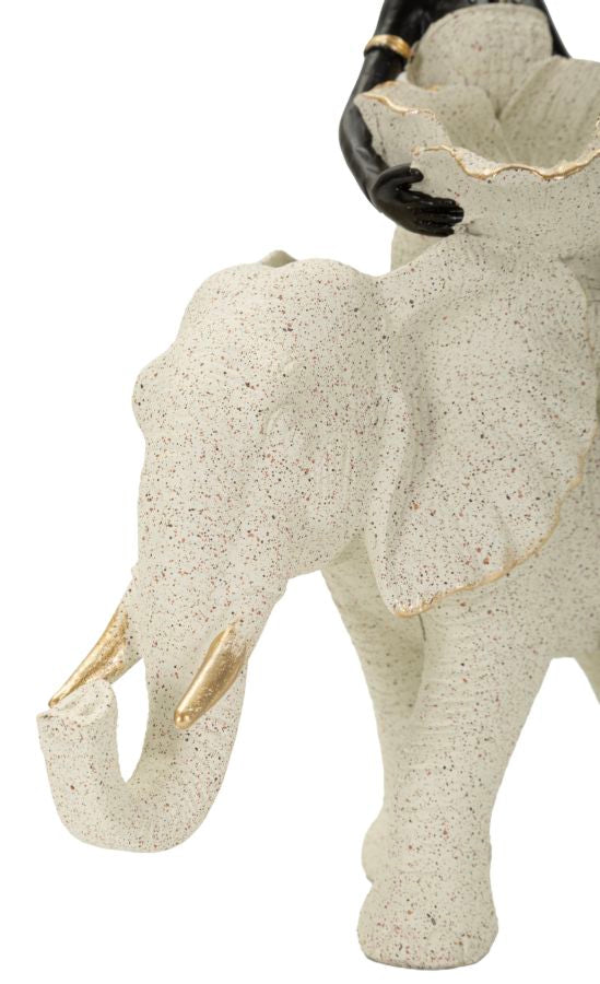 Ethnic Sculpture African Woman On Elephant 50X16X34 Cm