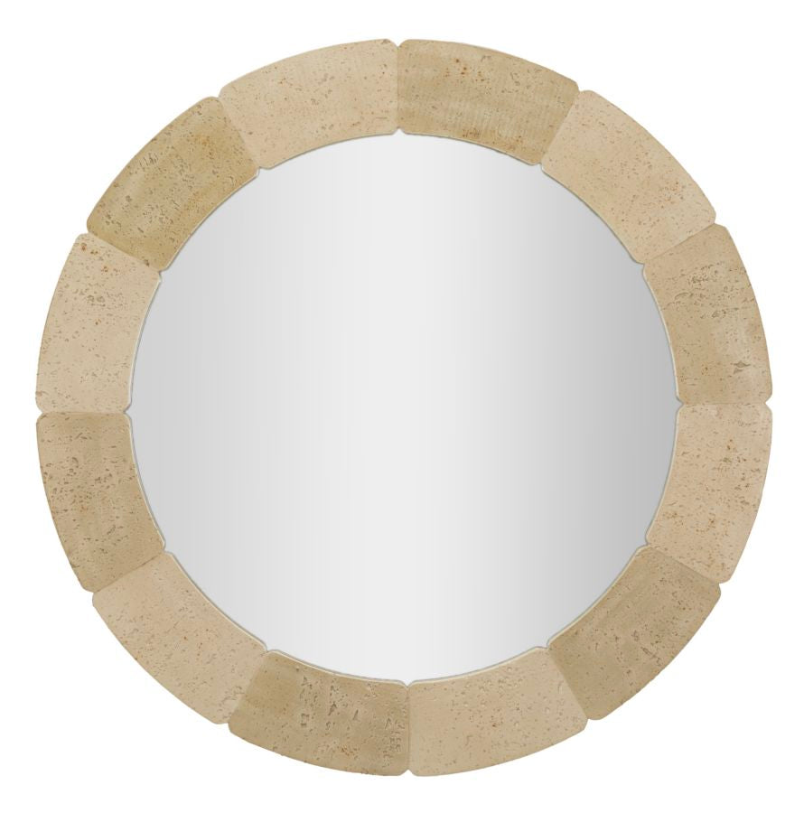 Round Wall Mirror, Natural Style, Ø 90 x 2.5 cm (Tempered, Internal Size Ø 67 cm)