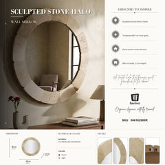 Round Wall Mirror, Natural Style, Ø 90 x 2.5 cm (Tempered, Internal Size Ø 67 cm)