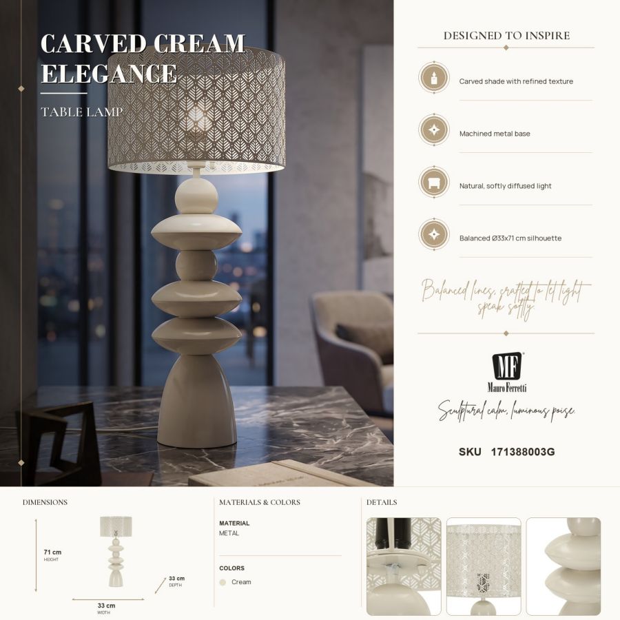 Metal Table Lamp with Carved Lampshade, Ø 33x71 cm