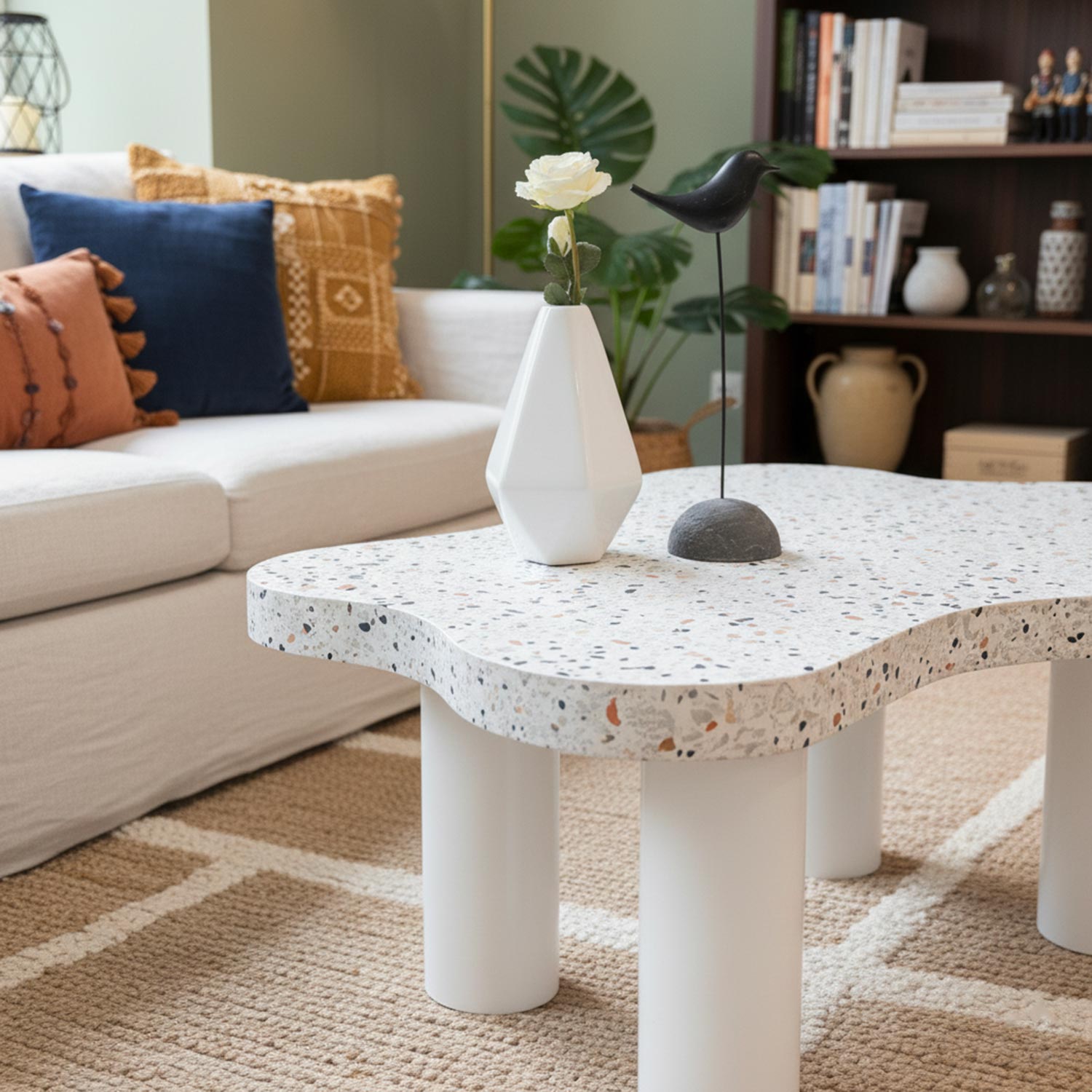 Table basse forme nuage 69x100cm Lagoon Effet Terrazzo