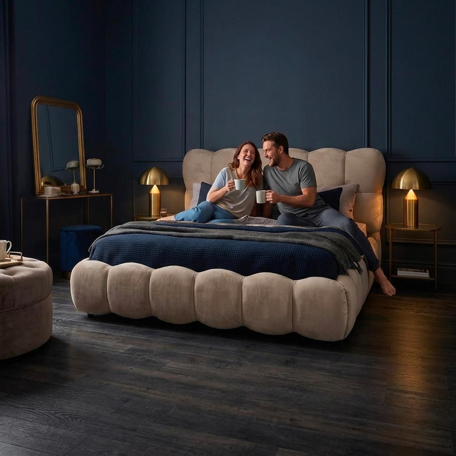 Pack Lit-coffre design boule Bilbola + Matelas Bedream 180x200cm Velours Taupe