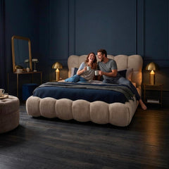 Pack Lit-coffre design boule Bilbola + Matelas Bedream 180x200cm Velours Taupe