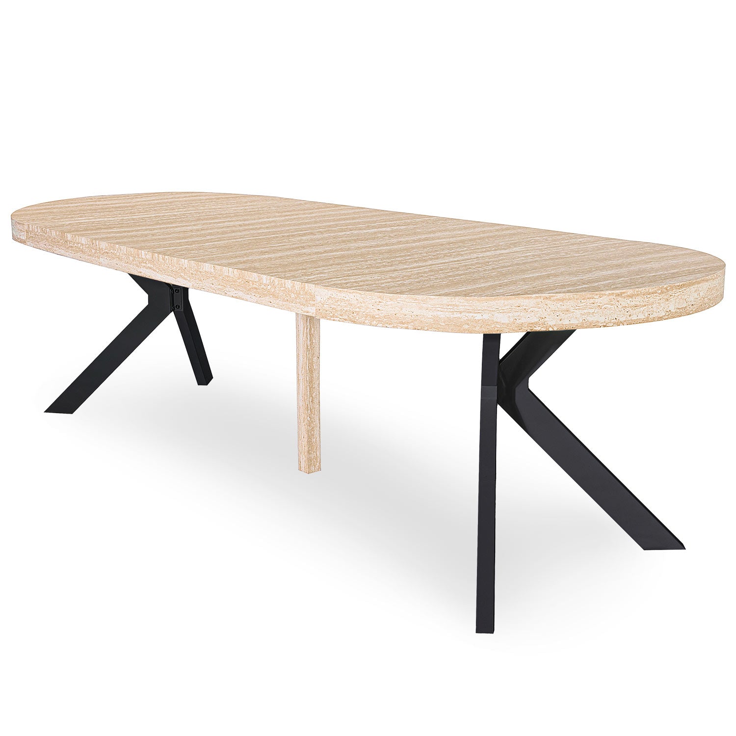 Table ronde extensible 110-260cm Myriade Effet travertin Beige et Noir