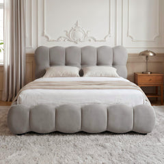 Pack Lit-coffre design boule Bilbola + Matelas Bedream 160x200cm Velours Gris