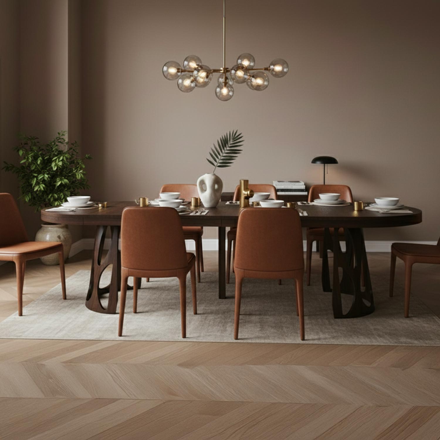 Table ronde extensible Lawina L110-260cm avec pieds design Bois Noyer