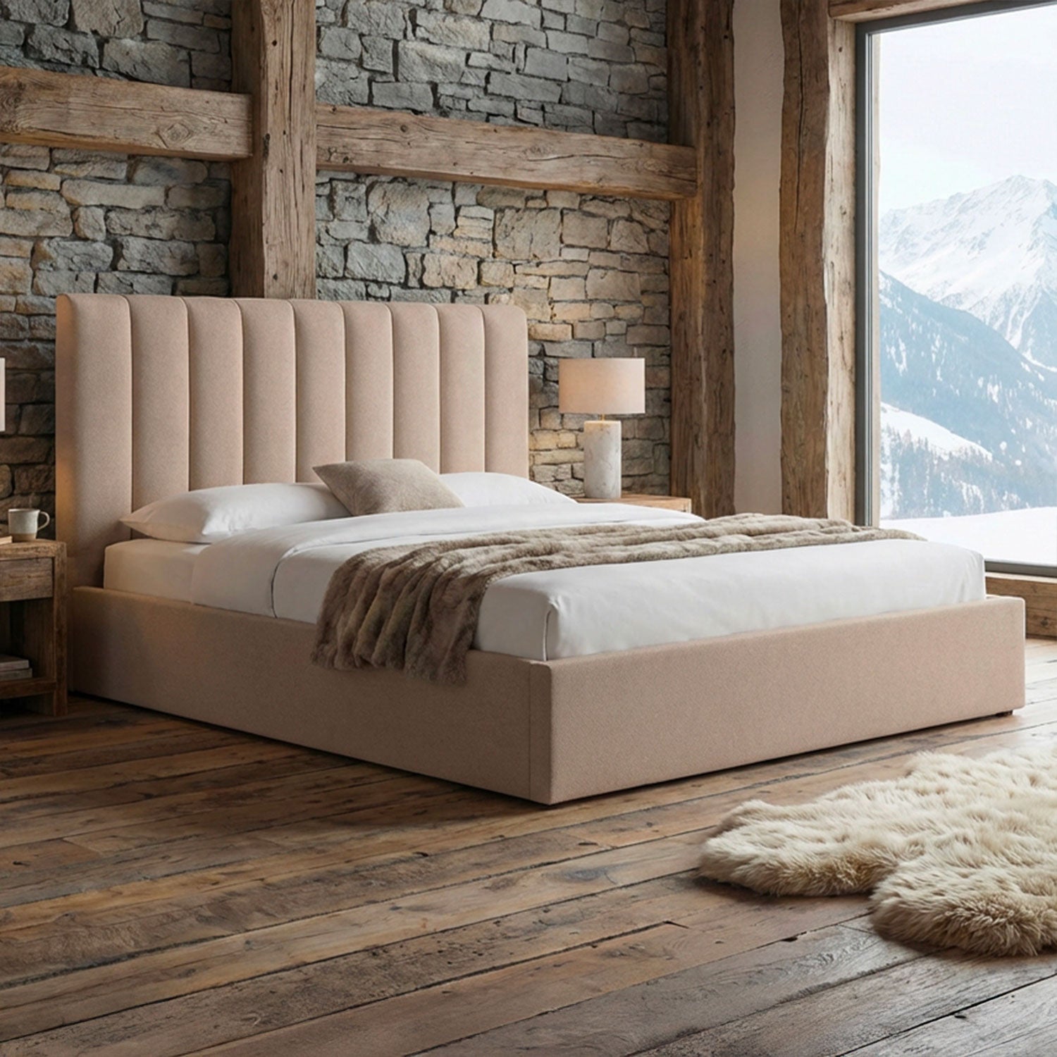 Pack Lit-coffre Songe + Matelas Bedream 180x200cm Tissu Beige