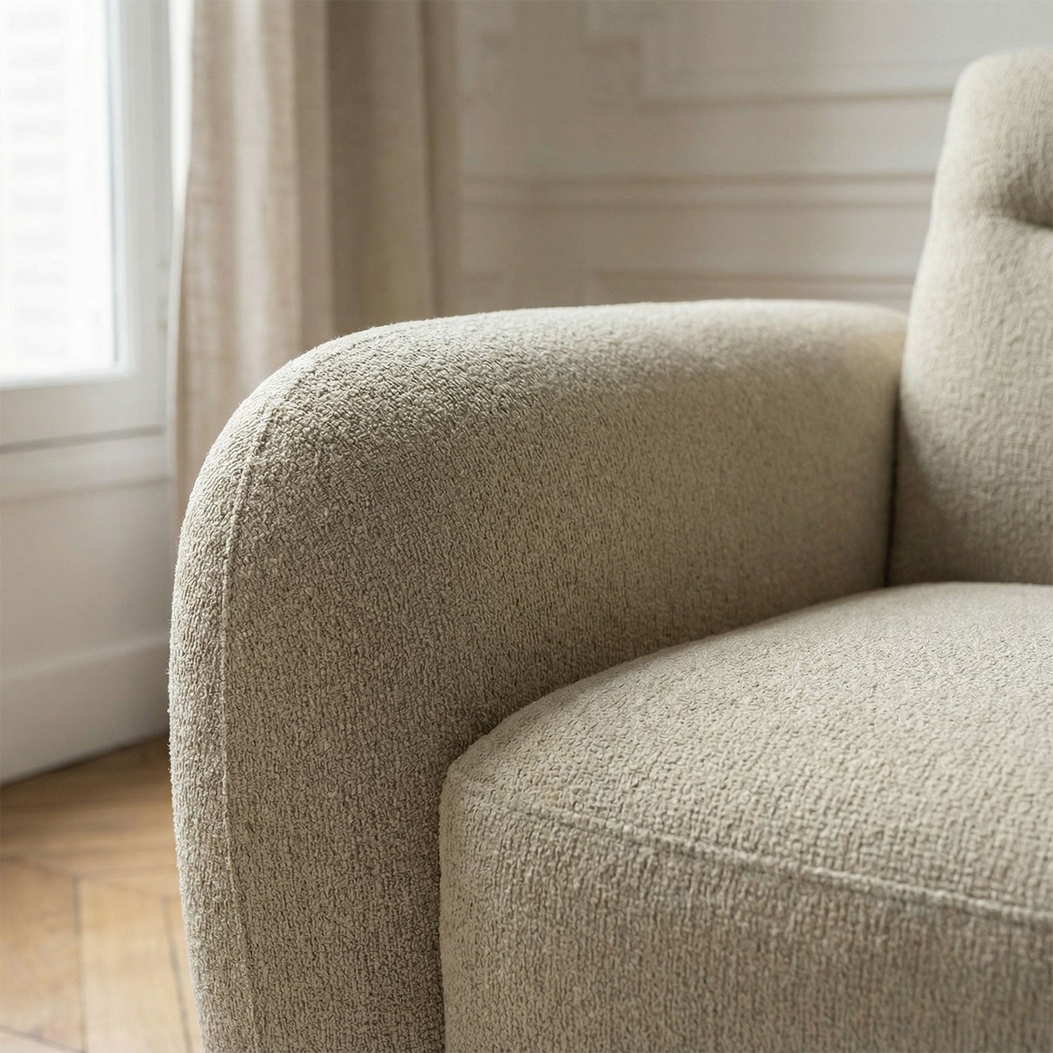 Canapé d'angle convertible avec méridienne arrondie Milord Tissu texturé taupe