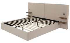 Lit-coffre complet avec tablettes et ports USB intégrés Lukas 180x200cm Tissu Taupe clair