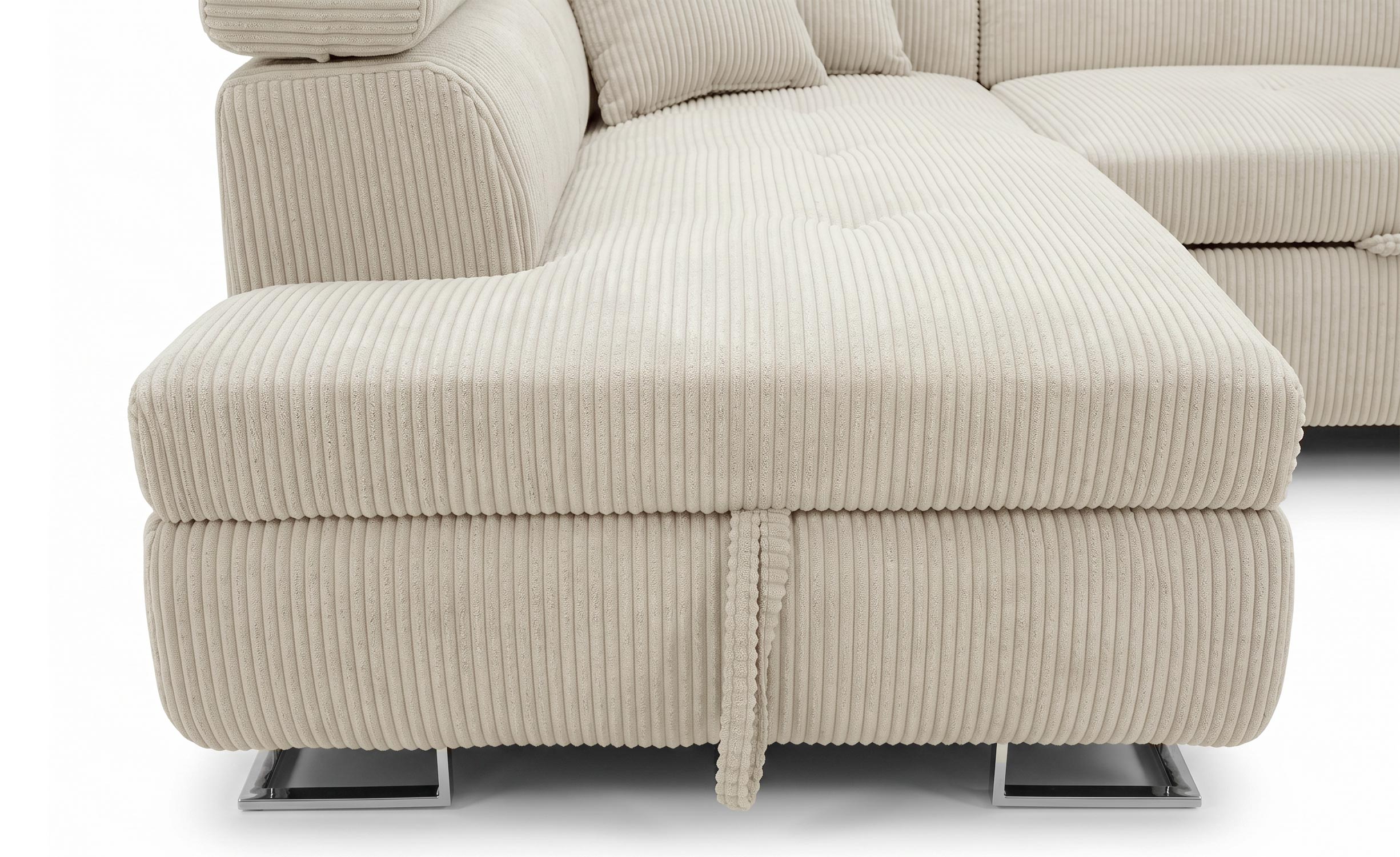 Canapé d'angle convertible Antoni avec têtières relevables angle à gauche Velours côtelé Beige